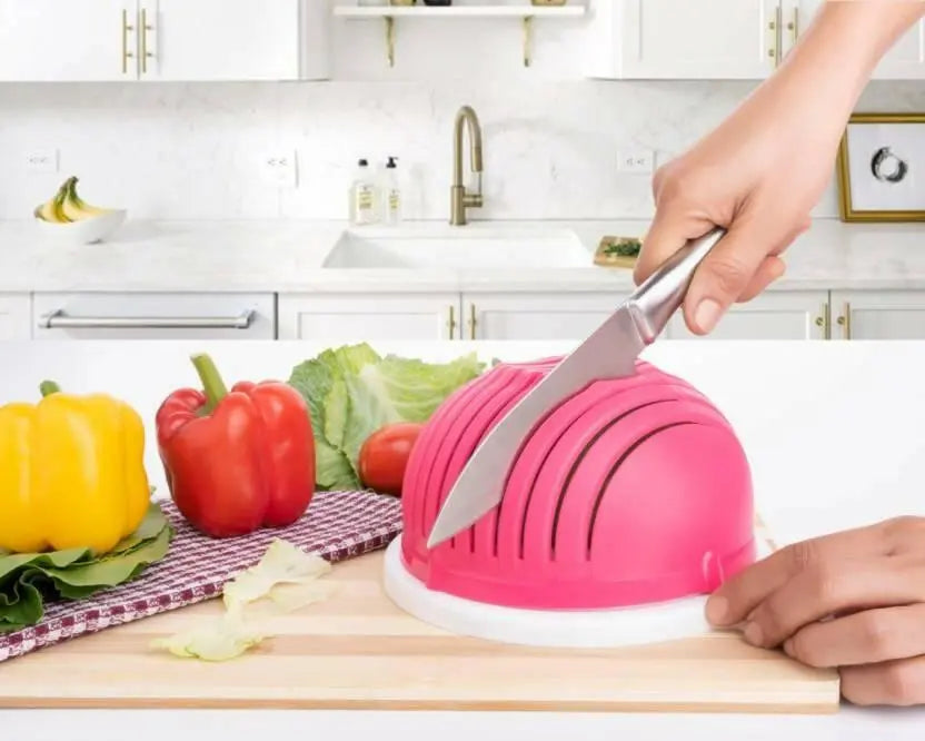 Vegetable salad cutter bowl being use to cut the vegetable