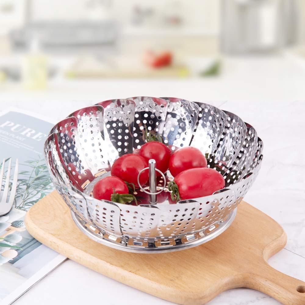 Steel basket is filled with fruits