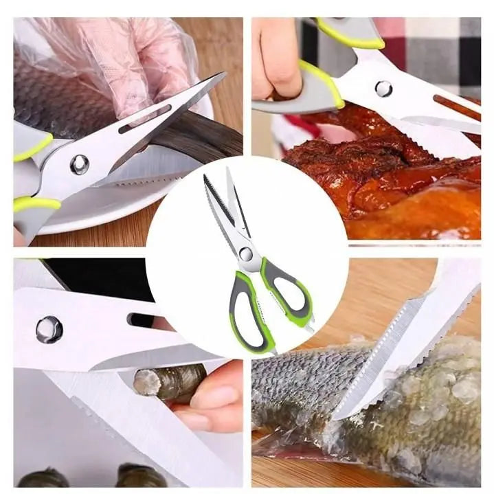 kitchen knife function shown like cutting the fish, meat, scrapping the fish and much functions