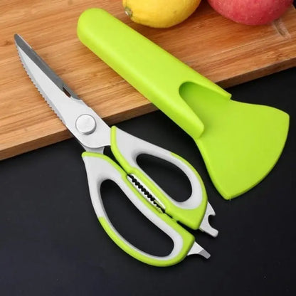 kitchen knife of green color with it's cover