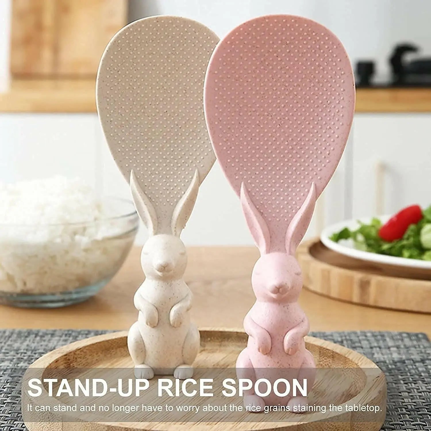 Rabbit spoon are standing in kitchen